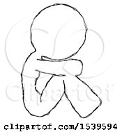 Sketch Design Mascot Woman Sitting With Head Down Facing Sideways Right