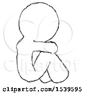 Poster, Art Print Of Sketch Design Mascot Man Sitting With Head Down Back View Facing Right