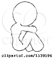 Poster, Art Print Of Sketch Design Mascot Woman Sitting With Head Down Back View Facing Right