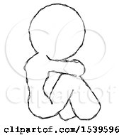 Sketch Design Mascot Woman Sitting With Head Down Back View Facing Right