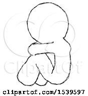 Sketch Design Mascot Man Sitting With Head Down Back View Facing Left