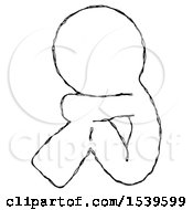 Sketch Design Mascot Man Sitting With Head Down Facing Sideways Left