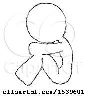 Poster, Art Print Of Sketch Design Mascot Woman Sitting With Head Down Facing Sideways Left