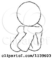 Sketch Design Mascot Woman Sitting With Head Down Facing Angle Left