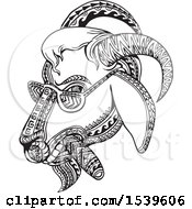 Poster, Art Print Of Goat Smoking A Cigar And Wearing Shades In Black And White Tribal Tattoo Style