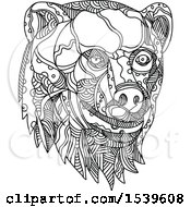 Clipart Of A Brown Bear Head In Black And White Zentangle Style Royalty Free Vector Illustration