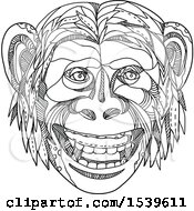 Poster, Art Print Of Umanzee Apeman Caveman Or Neanderthal Face In Black And White Zentangle Style