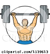 Poster, Art Print Of Strong Male Bodybuilder Holding A Barbell Over His Head In A Circle