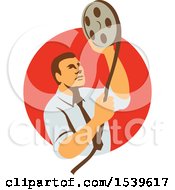 Clipart Of A Film Editor Looking At A Reel Royalty Free Vector Illustration