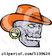 Poster, Art Print Of Skull Wearing A Cowboy Hat And Earring
