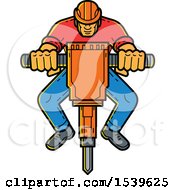 Poster, Art Print Of Construction Worker Operating A Jackhammer In Monoline Style