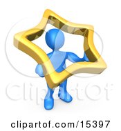 Blue Person Holding Up A Golden Star To Symbolize That They Are Famous Clipart Illustration Image by 3poD #COLLC15397-0033