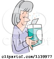 Poster, Art Print Of Senior White Woman Smelling A Pleasant Aroma From A Boxed Product