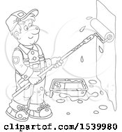 Poster, Art Print Of Lineart Male Painter Using A Roller Brush To Paint A Wall