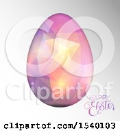 Clipart Of A Geometric Egg With Happy Easter Text Over Gray Royalty Free Vector Illustration