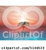 Poster, Art Print Of 3d Tree In Water Against A Sunset Sky