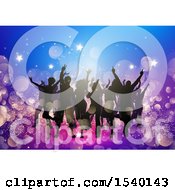 Clipart Of A Silhouetted Crowd Of Party People Over Bokeh Lights And Stars Royalty Free Vector Illustration by KJ Pargeter