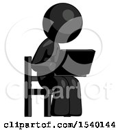 Poster, Art Print Of Black Design Mascot Woman Using Laptop Computer While Sitting In Chair Angled Right