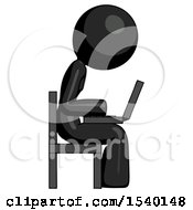 Poster, Art Print Of Black Design Mascot Woman Using Laptop Computer While Sitting In Chair View From Side