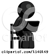 Poster, Art Print Of Black Design Mascot Man Using Laptop Computer While Sitting In Chair Angled Right