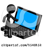 Poster, Art Print Of Black Design Mascot Woman Using Large Laptop Computer