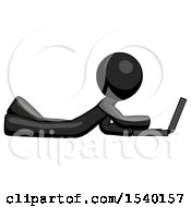 Poster, Art Print Of Black Design Mascot Man Using Laptop Computer While Lying On Floor Side View