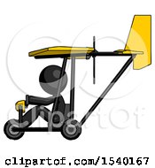 Poster, Art Print Of Black Design Mascot Man In Ultralight Aircraft Side View