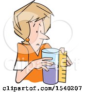 Clipart Of A White Woman Measuring A Container That Is Half Full Or Half Empty Royalty Free Vector Illustration