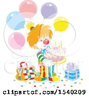Poster, Art Print Of Cute Clown Holding A Cake At A Birthday Party