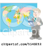 Clipart Of A White Male Geography Teacher Pointing To A Map Royalty Free Vector Illustration by Alex Bannykh