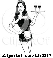 Clipart Of A Grayscale Female Waitress Royalty Free Vector Illustration by dero