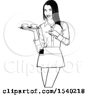 Clipart Of A Grayscale Female Waitress Royalty Free Vector Illustration