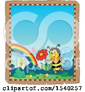 Clipart Of A Parchment Border With A Honey Bee Royalty Free Vector Illustration
