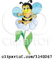 Clipart Of A Honey Bee Sitting On A Daisy Royalty Free Vector Illustration