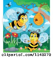 Clipart Of Honey Bees Royalty Free Vector Illustration