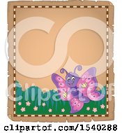 Clipart Of A Parchment Border With A Butterfly Royalty Free Vector Illustration