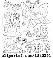 Clipart Of A Butterfly Worm Spider And Snail Royalty Free Vector Illustration