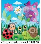 Poster, Art Print Of Ladybug Butterfly And Snail On A Spring Day