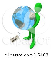 Green Person Holding The Planet Earth With A Tag Reading Made On Mars Clipart Illustration Image
