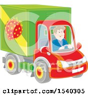 Poster, Art Print Of White Man Driving A Strawberry Produce Truck