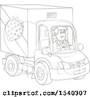 Poster, Art Print Of Lineart Man Driving A Strawberry Produce Truck