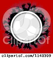 Poster, Art Print Of Soccer Ball Frame With Silhouetted Hands Over Halftone On Red
