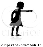 Clipart Of A Silhouetted Girl Pointing With A Reflection Or Shadow On A White Background Royalty Free Vector Illustration