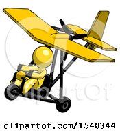 Poster, Art Print Of Yellow Design Mascot Man In Ultralight Aircraft Top Side View