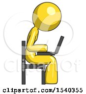 Poster, Art Print Of Yellow Design Mascot Woman Using Laptop Computer While Sitting In Chair View From Side