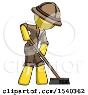 Poster, Art Print Of Yellow Explorer Ranger Man Cleaning Services Janitor Sweeping Side View