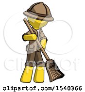 Yellow Explorer Ranger Man Sweeping Area With Broom