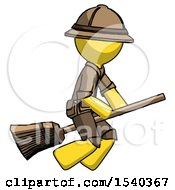 Poster, Art Print Of Yellow Explorer Ranger Man Flying On Broom