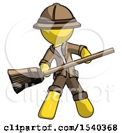Yellow Explorer Ranger Man Broom Fighter Defense Pose