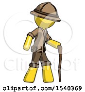 Yellow Explorer Ranger Man Walking With Hiking Stick
